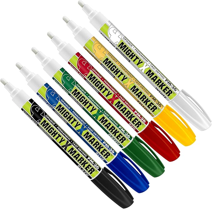 PM-36 Paint Marker, 2.3mm Bullet Tip, Permanent & Waterproof, DIY Crafts, Drawing, Glass, Ceramic, Stone, 6 Bonus Reversible Tips, Made in USA, Basic Assorted 6 Pack