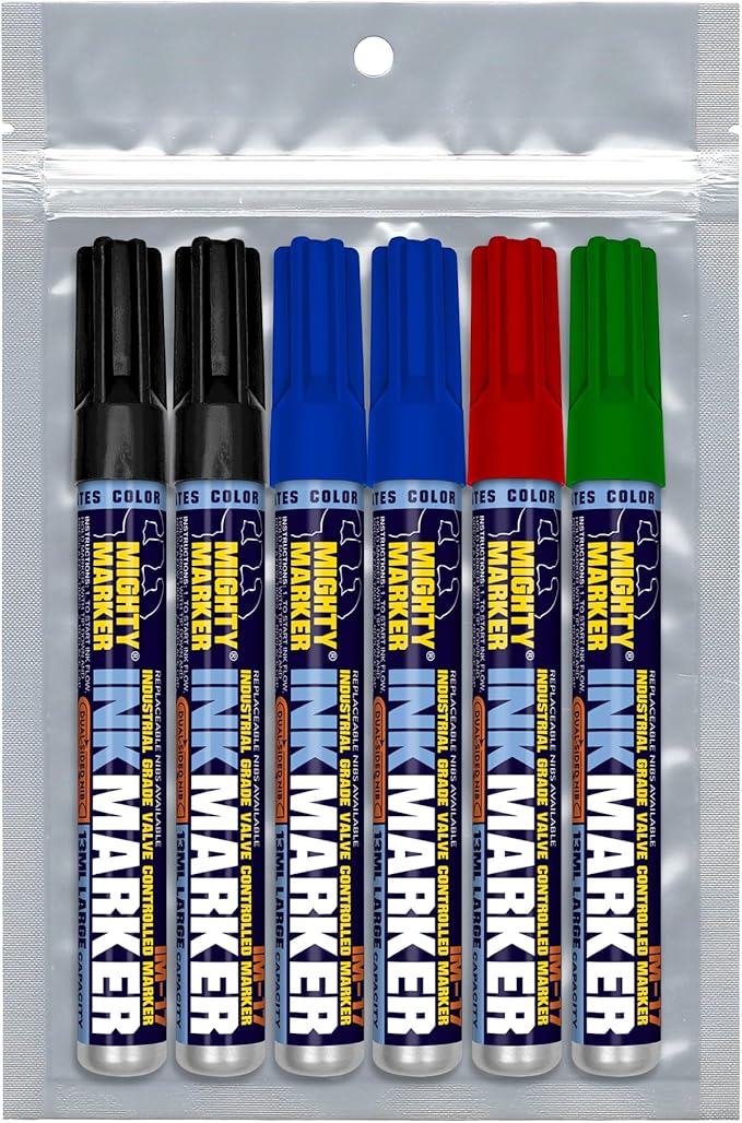 IM-17 Ink Marker, Dual Tip, 13ml Alcohol-Based Permanent Ink, Waterproof Fade & Abrasion Resistant, Valve Action, 6 Bonus Tips, Manufactured in USA, 6 Pack (Assorted)