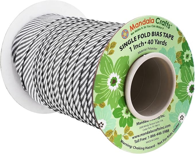 Mandala Crafts 1 Inch Single Fold Bias Tape for Sewing, Quilting, Piping, Hemming, Blanket & Quilt Binding – 40 Yards Black White Plaid Fabric Seam Binding Tape