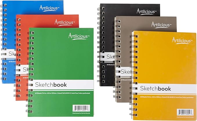 Sketch Book 6 Pack - 5.5" x 8.5", 360 Sheets Sketch Books, Drawing Notebook, Sketchbook for Drawing Art