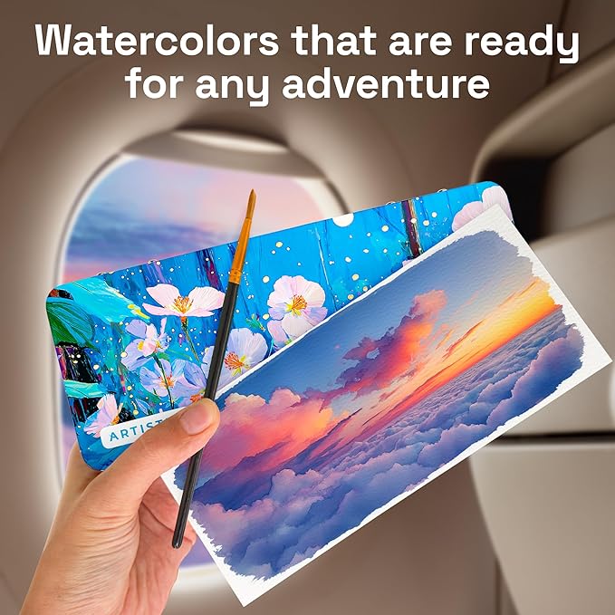 ARTISTRO 100 Ultimate Watercolors Paint Set – Vivid Colors in a Portable Box – Travel Watercolor Set with Complete Palette