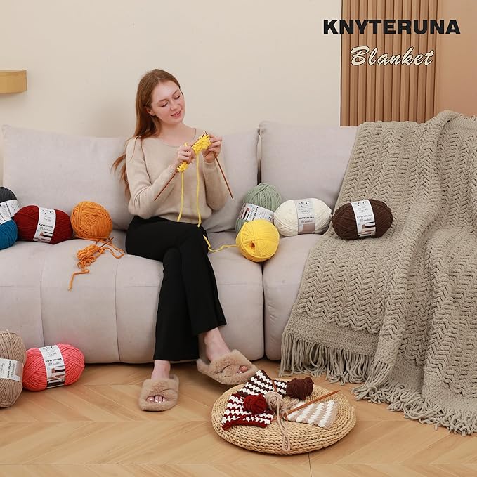 #6 Super Bulky Blanket Yarn for Crocheting - 4 Skeins(Each 10.5oz/300g, 220yds/201m), Chunky Chenille Thick Plush Big Soft Yarn for Crocheting Knitting Blankets, Dark Coffee