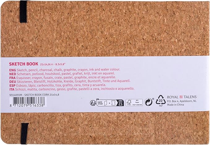 Talens T9314-055M 454615 Art Creations Sketchbook, Drawing Notebook, 8.3 x 5.9 inches (21 x 15 cm), Cork, Thickness: 4.1 oz/sq ft (140 g/m2), Fine, Acid Free Paper, 80 Sheets Bound