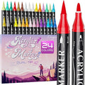 24 Colors Dual Tip Acrylic Paint Markers,Fine Tip and Brush Tip Permanent Acrylic Paint Pens For Rock Painting, Canvas, Wood, Glass, Ceramic, Fabric, Plastic, Egg, Scrapbook,Art Painting Supplies Kit
