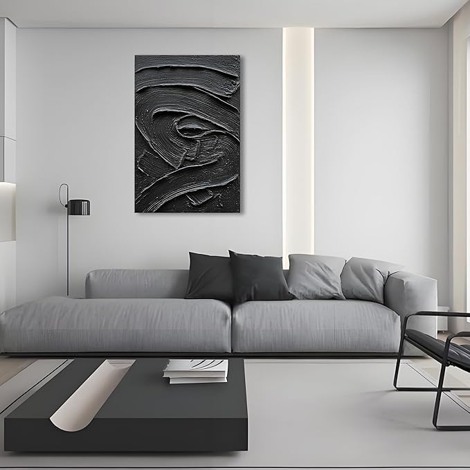 NANKAI Art Hand Painted Black Texture Abstract Oil Painting Contemporary Minimalist Art Home Wall Decoration Painting 36x24 inches