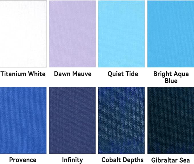 AUREUO Blue Acrylic Paint Set - 8 Ocean Marine Coastal Colors 0.71 Fl Oz / 21ml Tubes Aqua Winter Blue Tone Art Paints for Crafts Seascapes, Gift for Painters