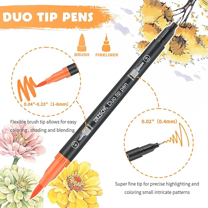ZSCM 100 Colors Markers for Adult Coloring Books No Bleeding - Duo Tip Brush Pen, Artist Fine & Brush Coloring Markers for Adult Calligraphy, Drawing, Sketching & Journaling