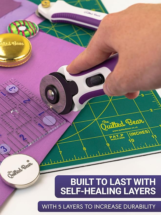 The Quilted Bear Rotating Cutting Mat 18" x 18" - Square 360° Rotating Self Healing Mat with Innovative Locking Mechanism for Quilting & Sewing Your Choice of Colours Available! (Green)