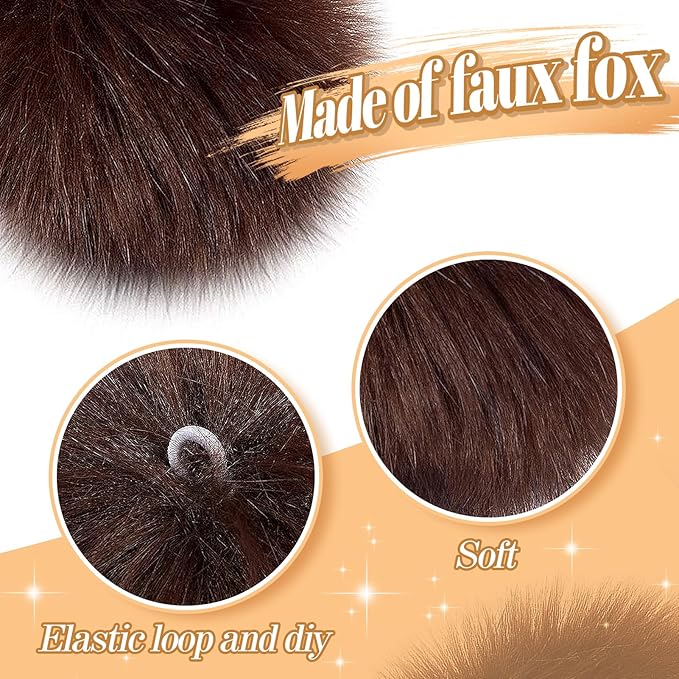 36 Pcs Faux Fur Pom Poms for Hats - Soft Pom Pom Fluffy Balls with Elastic Loop for Crafts, Removable Knitting Accessories for Shoes Gloves Bags Scarves Keychain (18 Color, 4.5 in )