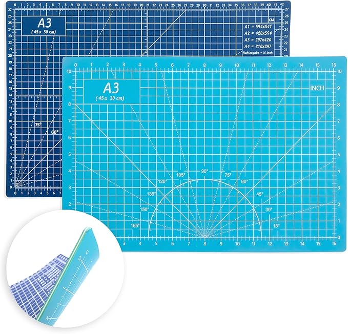 TCAIRG Self Healing Cutting Mat 18"x12" Non-Slip PVC Double Sided 5-Ply A3 Art Craft Rotating Mat,Sewing Crafts Hobby Fabric Precision Scrapbooking Project(Blue/Light blue)