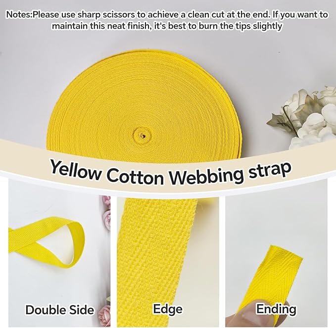 Yellow Twill Tape 3/4 Inch Wide - 40 Yards Herringbone Cotton Webbing Bias Binding Tape for Sewing, Crafting, DIY Projects, Pet Collars, Gift Wrapping and Home Decoration