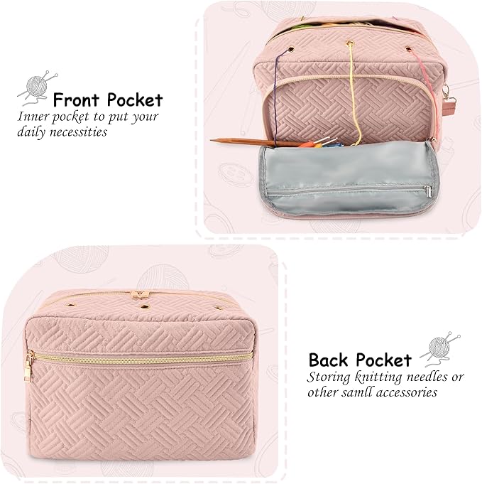 Crochet Bag Organizer, Yarn Storage Organizer, Yarn Holder for Crochet with Adjustable Shoulder Straps, Knitting Bag for crocheting, Crochet Hook Case Gifts for Crocheters (Pink)