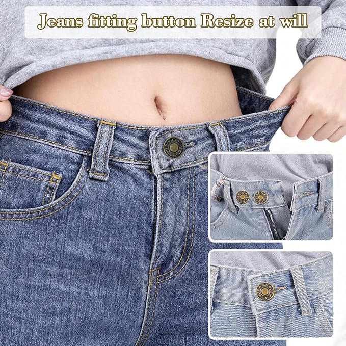 10 Sets Jean Buttons for Loose Jeans, 17mm Jean Button Replacement, Removable Jean Button Replacement Repair Kit with Threads Rivets and Screwdriver, Zinc Alloy Jean Buttons Repair Kit