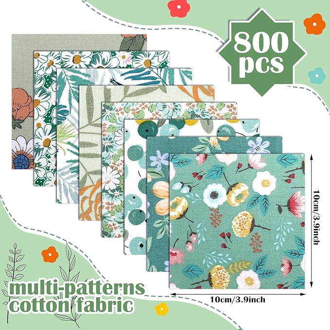 Ganeen 800 Pcs 4 x 4 Inch Cotton Fabric Squares Pre Cut Quilting Squares Printed Floral Patchwork Fabric Bundles for DIY Craft Sewing Clothing Accessory(Fresh)