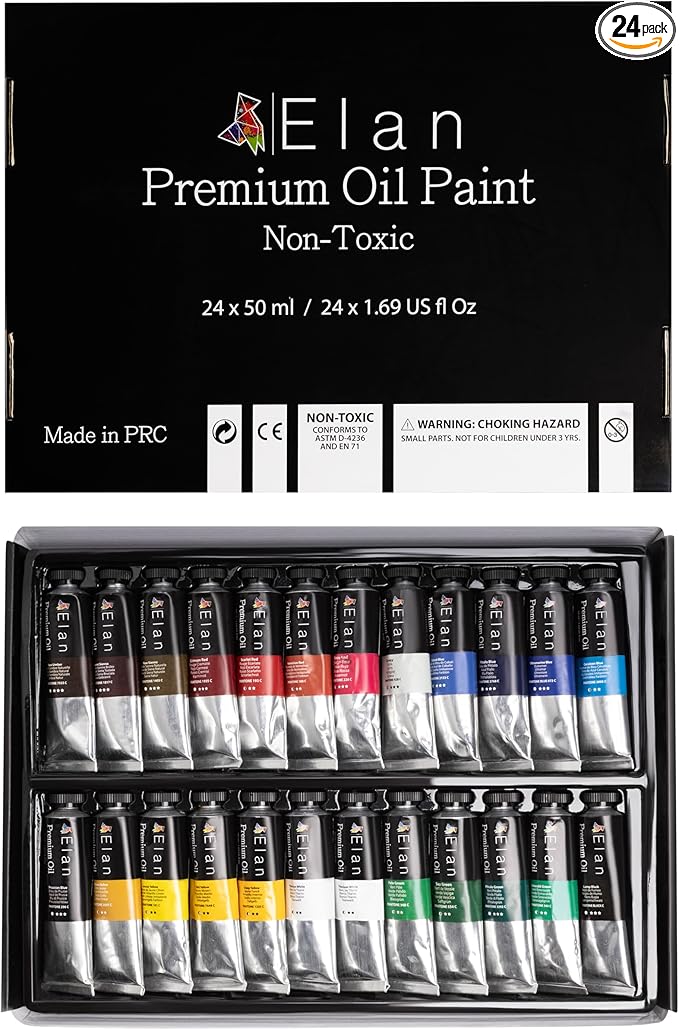 Elan Professional Oil Paint Set, 24 Vibrant Colors Tubes 1.7fl oz, Non-toxic Oil Paints for Canvas Painting, Art Paints for Adults & Artists