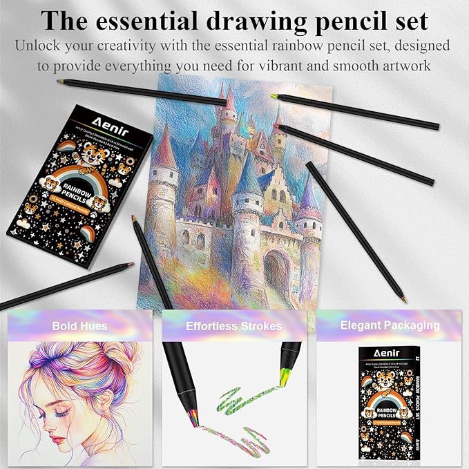 Stocking Stuffers Art Supplies,12 Colors Rainbow Pencils, Multi Colored Pencils Set for Adult Coloring, Professional Art Supplies for Artists, Perfect Easter Basket Stuffers & Gifts.