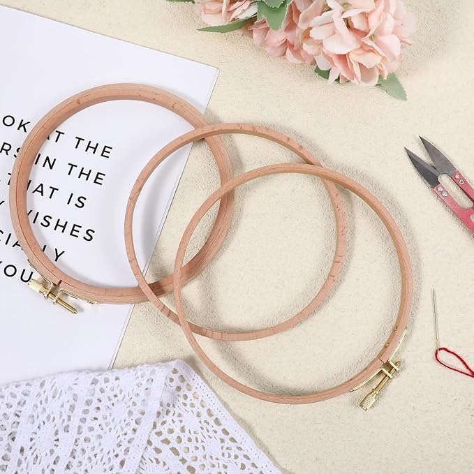 2 Pack 6 Inch Wood Embroidery Hoop, Cross Stitch Hoops Ring, Cross Stitch Supplies Beech Wooden Embroidery Frames for Art Craft Sewing, DIY Decoration