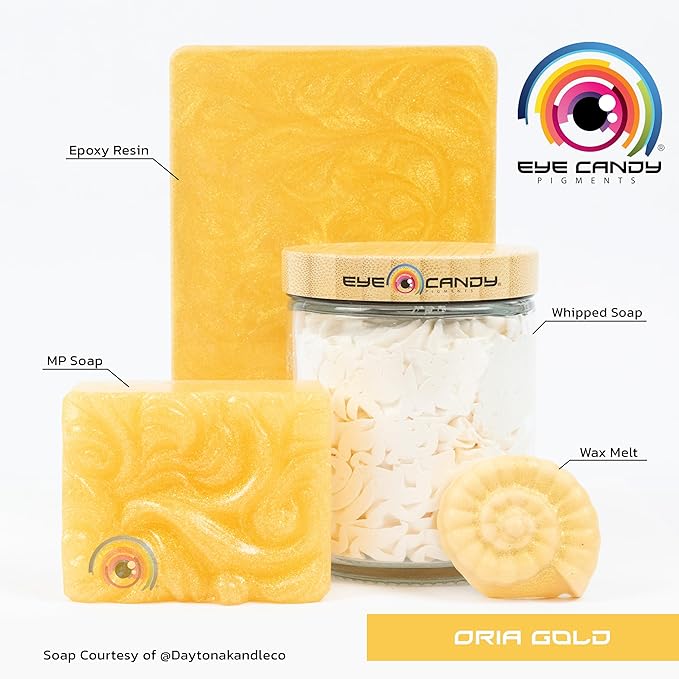 Eye Candy Pigments Premium Gold Mica Powder - Oria Gold (50gr) - for Epoxy, Resin, Soap, Paint, Woodworking, Acrylic Pouring, Bath Bombs, Fishing Lures - DIY Arts and Crafts Additive