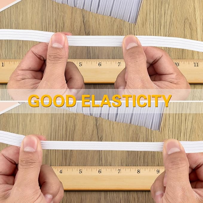 Coopay 100 Yards Length 1/2" Width Elastic Bands Flat Elastic Cord Rope Heavy Stretch Spool Knit for Sewing DIY Projects, Arts & Crafts (White, 1/2 Inch)