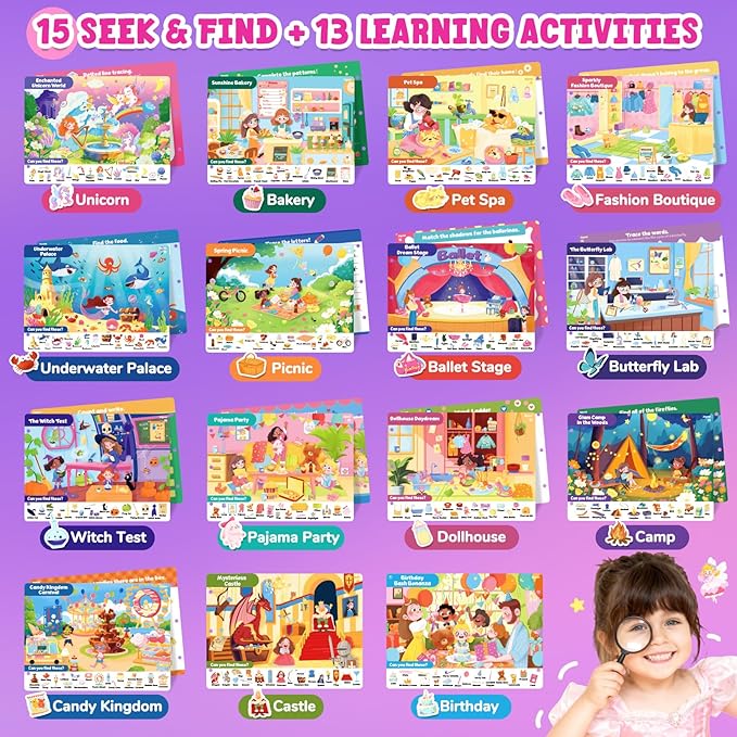 JoyCat Seek & Find Game Book, Educational Toys for Girls Ages 3-5, Preschool Learning Activities for Toddlers & Kids, Christmas Road Trip Travel Toys for Car & Airplane, Gifts for 3 4 5 6 Year Olds