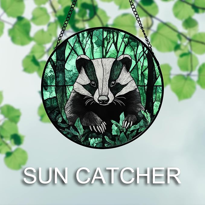 Stained Glass Window Hanging 4 Pcs Set Green Forest Night Sky Wildlife 9.8" - Suncatcher Door Garden Sun Catcher Decor Birthday for Mom Woman Nana Men Friend