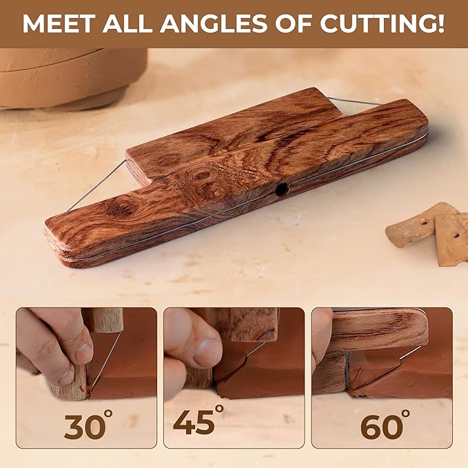 VTUNA Clay Bevel Cutter – Angle Cutting Tool for Pottery & Ceramics, Wood Handle & Steel Wire for Slab Building Projects