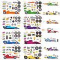 24 Sheets Car Stickers for Kids, Race Car Theme Waterproof Paper, DIY Race Car Stickers, Party Favors