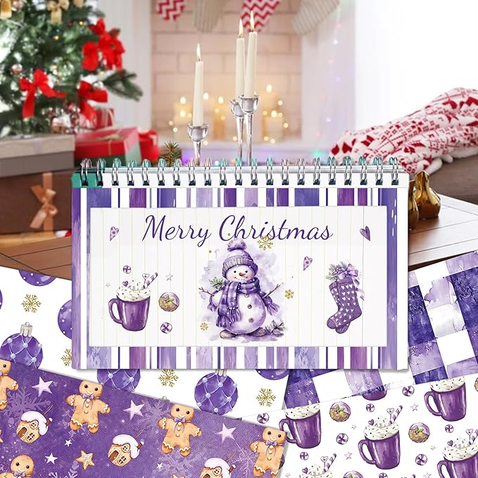 24 Sheets Christmas Scrapbook Paper 12'' × 12'' Double-Sided Watercolor Xmas Purple Pattern Paper Decorative Art Cardstock for Holiday DIY Crafts Card Making Scrapbook Supplies