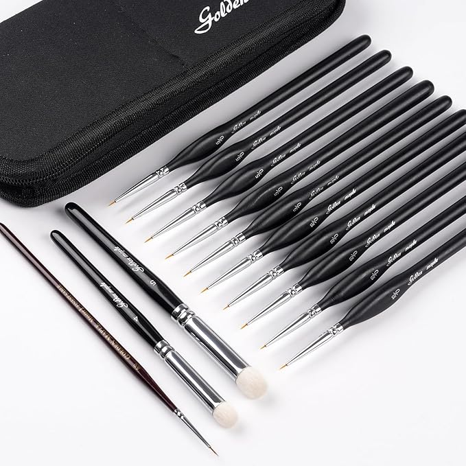 Detailing Brush Set - Golden Maple 13pcs Miniature Paint Brushes and Dry Brush Set for Fine Detail Paint, Acrylic Painting, Watercolor, Oil, Models