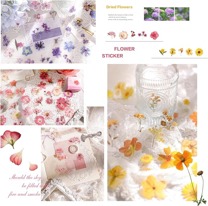 Maxleaf Pressed Flower Stickers Set, 270PCS Dried Flowers Waterproof Stickers Decals Floral Botanical Journaling Stickers for Scrapbook Supplies Junk Journal Bullet Journals Planner Laptops Art Crafts