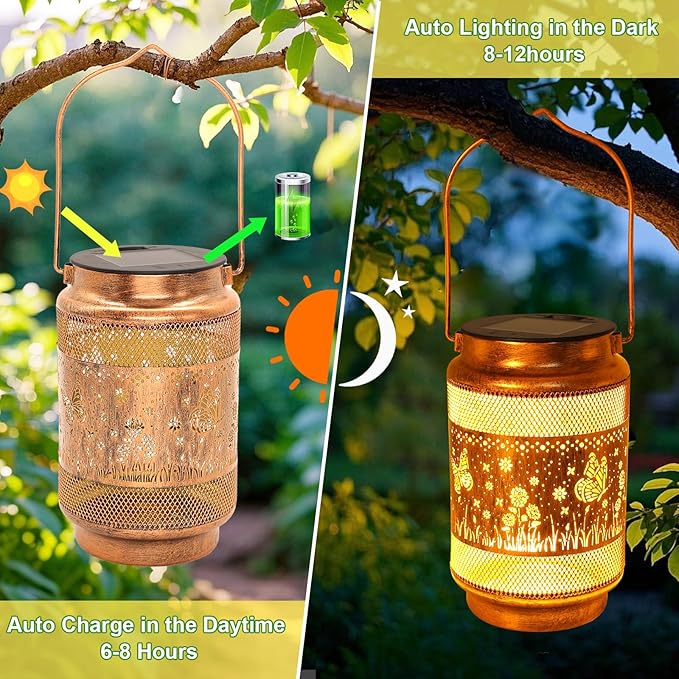Butterfly Solar Lanterns Outdoor Waterproof with Shepherd Hook, Birthday Gifts for Christmas Women Mom Grandma, Metal Solar Hanging Lights Garden Decor for Outside Yard Patio Pathway Backyard Porch