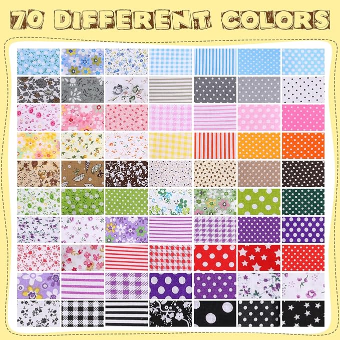 Macarrie 70 Pcs Cotton Fat Quarters Quilting 20 x 20 Inch Fabric Bundles Floral Printed Cloth Sewing Supplies Multicolor Fabric Squares for DIY Quilting Patchwork Scrapbooking Craft