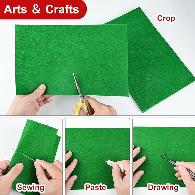 CHRORINE 25 Pcs Assorted Color Felt Fabric Sheets 8" x 12" Soft Felt Fabric Sheet for Crafts DIY Sewing Squares Nonwoven Patchwork (Green)