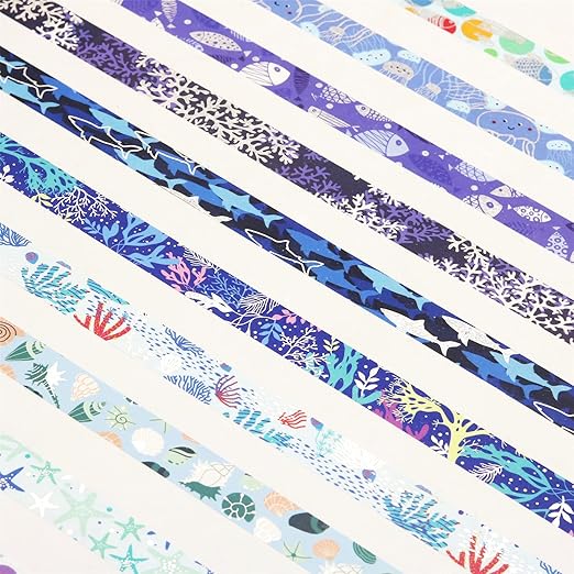 YUBX Ocean Blue Washi Tape Set 10 Rolls Silver Foil Print Decorative Masking Tapes for Arts, DIY Crafts, Journals, Planners, Scrapbook, Wrapping (Navy Silver)