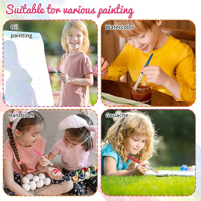 64 Pcs Paint Brushes Sets for Kids Toddler Art Supplies Large Chubby Round and Flat Brush for School Washable Acrylic Oil Paint