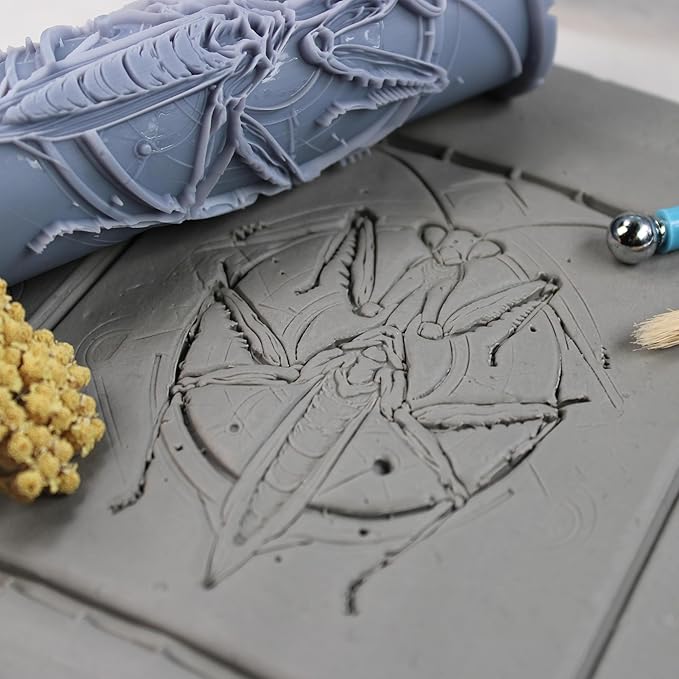 Praying Mantis Clay Texture Roller (4") - Insect Set #01 - Embossing Pattern Roller for Polymer & Ceramic Clay, Pottery & Crafts