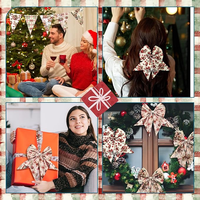 Oudain 60 Pcs 10 x 10 Inch Vintage Christmas Quilting Fabric Squares Christmas Gingerbread Man Fat Patchwork Precut Strips Gift Boxes Fabric Bundles for Xmas DIY Craft Sewing Handmade Materials