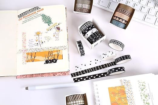 YUBX Basic Washi Tape Set 30 Rolls Plants Patterns Decorative Skinny Slim Masking Tapes for Arts, DIY Crafts, Journals, Planners, Scrapbook, Wrapping (Tropical Wetlands)