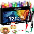 72 Colors Acrylic Paint Markers, Dual Tip with Fine Tip and Brush Tip Pens for Stone, Wood, Calligraphy, Canvas, Ceramic, Metal, Glass, Rock Painting, DIY Crafts