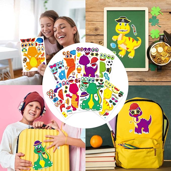 27 Sheet Dinosaur Stickers, Make Your Own Dinosaur Stickers for Kids，Make a Face Stickers Dinosaur Birthday Party Supplies,DIY Project Dino Theme Birthday Party Favor for Kids