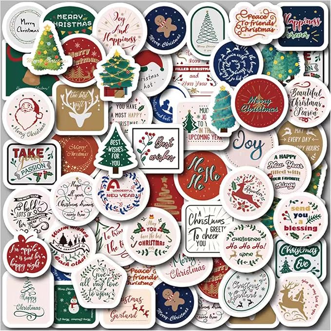 Christmas Round Label Stickers, 100 pcs Merry Tag Stickers for Envelope Seal, Scrapbook, Journals, Holiday, New Year, Inspirational DIY Crafts, iPhone, Laptop, Water Bottle, santa-100