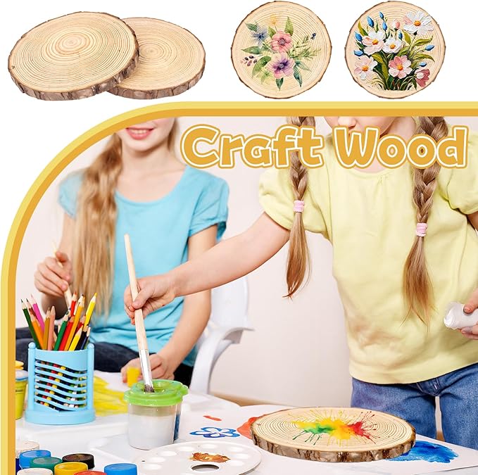 FSWCCK 2 Pack Nature Unfinished Round Wood Slices, 8-9 Inches Wooden Circle, Large Wood Slabs for Weddings Centerpieces Decor and DIY Painting Crafts (8"-9")