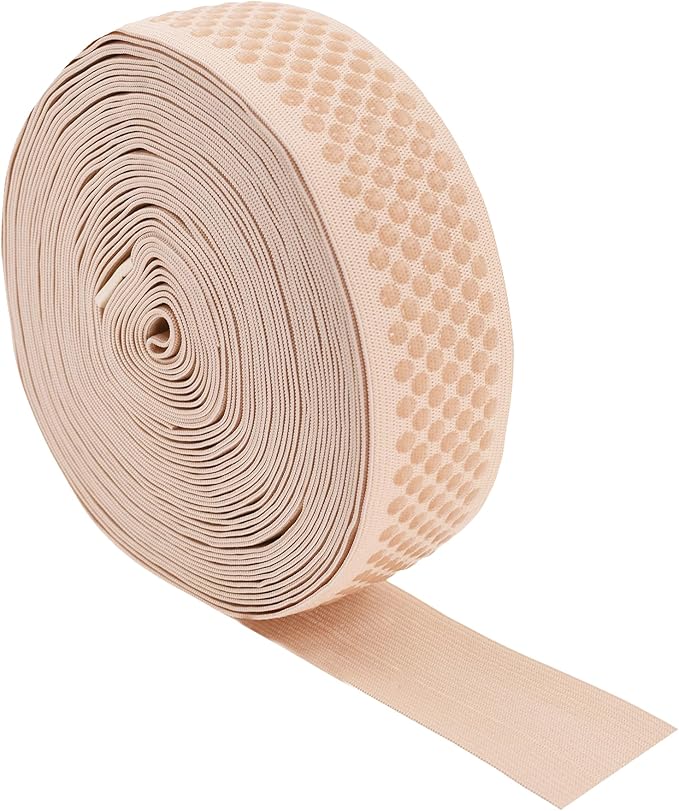 Mandala Crafts 1.5 Inch Elastic Silicone Gripper Tape for Clothing - 10 Yds Dotted Non Slip Elastic Band for Sewing - Nude Silicone Flat Fabric Stretchy Ribbon Straps