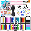 Professional Face Painting Kit for Kids Adults, Split Cake Face Paint Palette 12 x 10gm with Stencil, One Stroke Non Toxic Rainbow Face Body Paint Set Festival Makeup