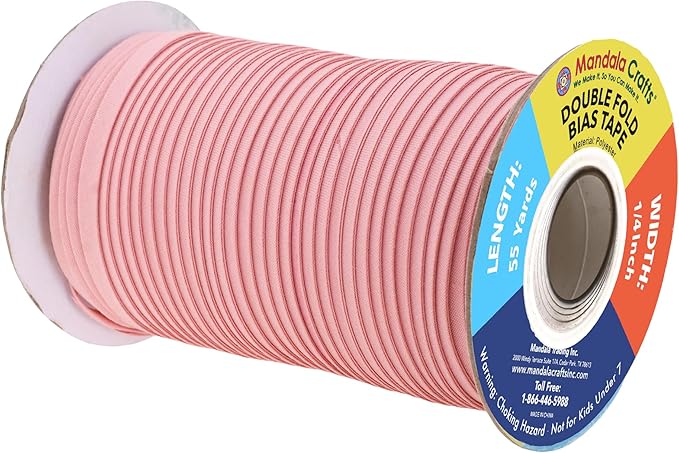 Mandala Crafts 55 Yards 1/4 Inch Blush Double Fold Bias Tape for Sewing - Bias Binding Tape for Quilting Binding, Hemming, Seam, and Fabric Piping