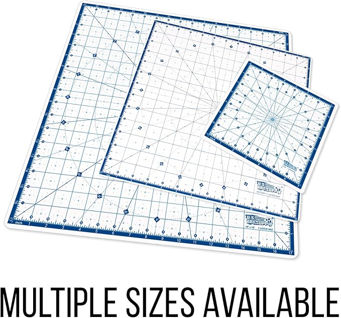 U.S. Art Supply 8" x 8" Self-Healing Cutting Mat 7-Ply - Rotary White/Blue Craft Mat, Non-Slip Cutting Mats for Crafts, Sewing, Quilting, Scrapbooking