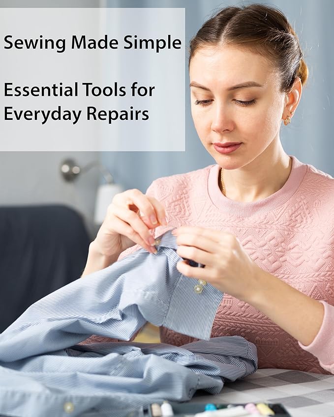Beginner Hand Sewing Kit with Portable Case – Sewing Supplies for Adults & Kids – 22 Thread Spools, Needles, Scissors, Thimble, Measuring Tape & More – Perfect for Home, Travel & Emergency Repairs