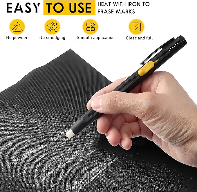 Heat Erasable Fabric Marker For Sewing, Embroidery, Quilting, Sewing Chalk For Fabric, Embroidery Pen, Tailor Chalk For Diy Embroidery & Crafts(1Pen+20Refills)
