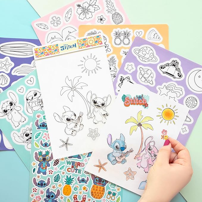 Fashion Angels Disney Stitch Beach Scenes Light Up Sketchpad, Design Kit with Illuminated Tracing Pad, 5 Reusable Vinyl Clings & More, for Kids Ages 8+