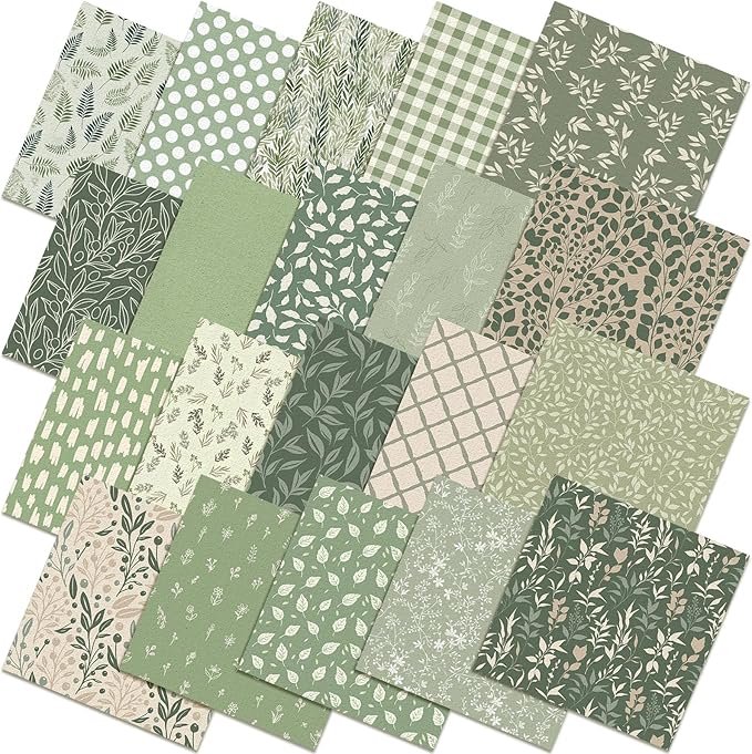 HunnmingRe 20 Pcs 10''x10'' Sage Green Quilting Fabric Square Vintage Sage Floral Quiltted Fabric Bundle Retro Green Precuts Printed Patchwork Supplies for Holiday DIY Sewing Craft